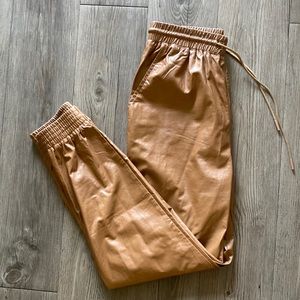 Brown Faux leather joggers NWOT